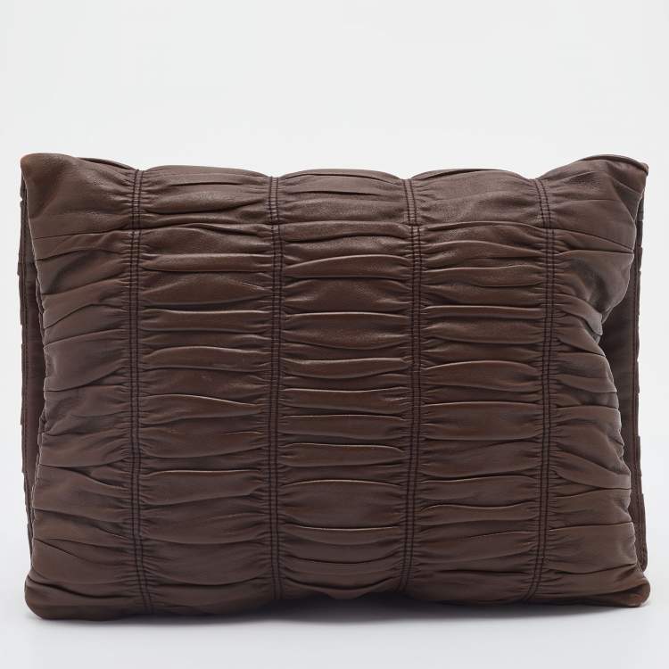 Pre Owned Prada Brown Nappa Gaufre Leather Clutch