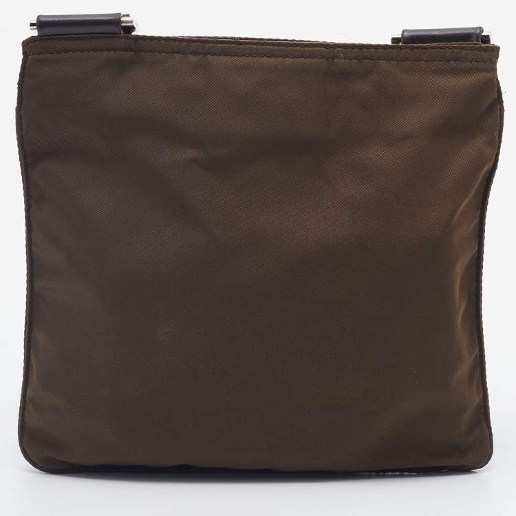 Pre Owned Prada  Dark Olive Nylon Messenger Bag