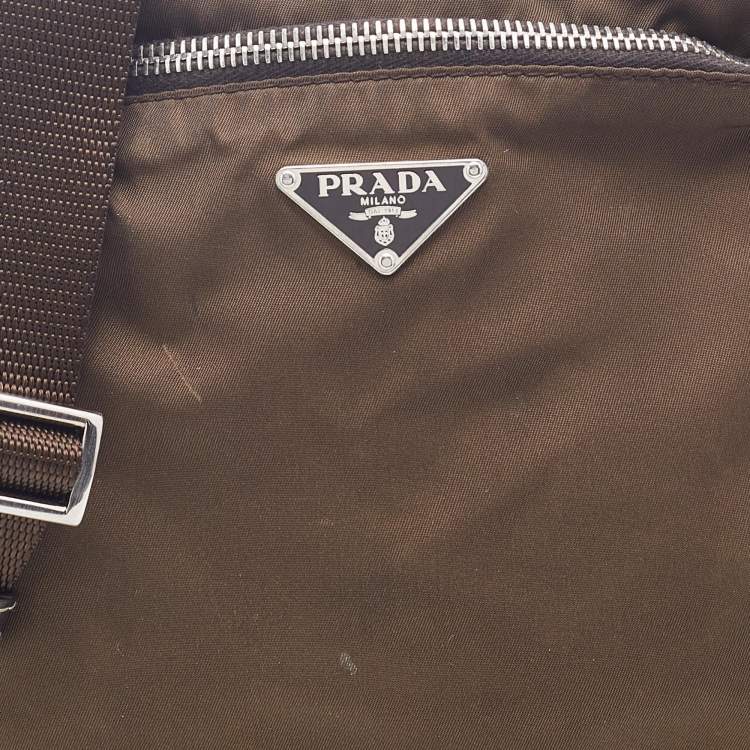 Pre Owned Prada  Dark Olive Nylon Messenger Bag