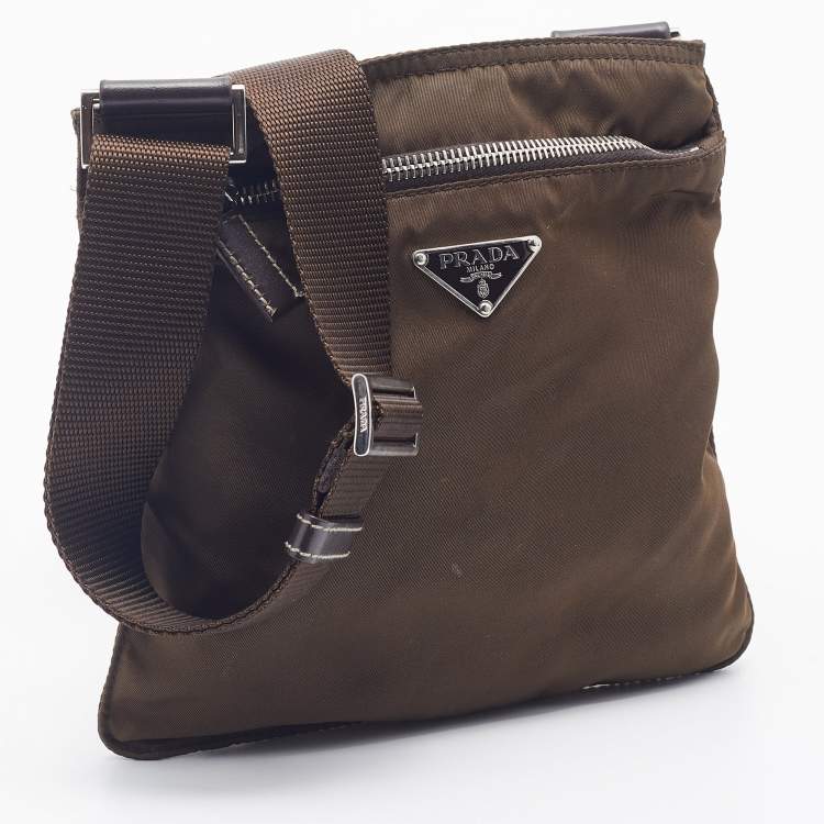 Pre Owned Prada  Dark Olive Nylon Messenger Bag