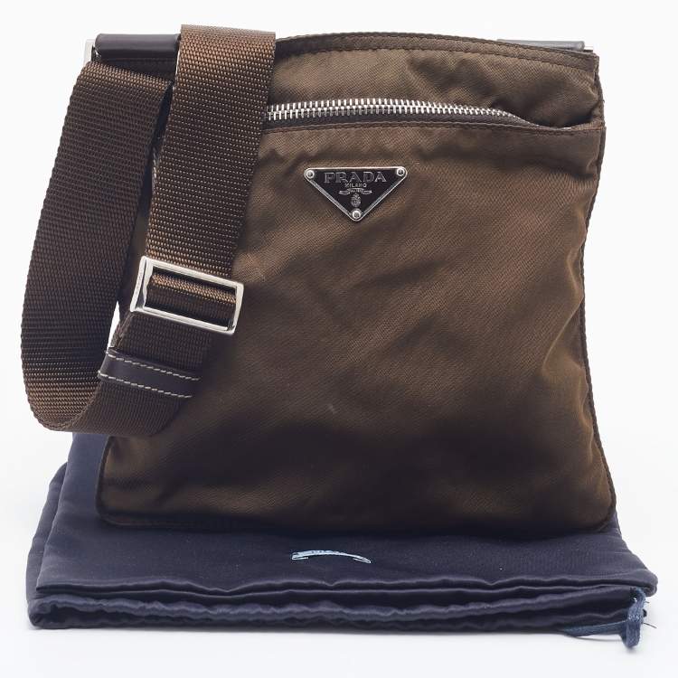 Pre Owned Prada  Dark Olive Nylon Messenger Bag