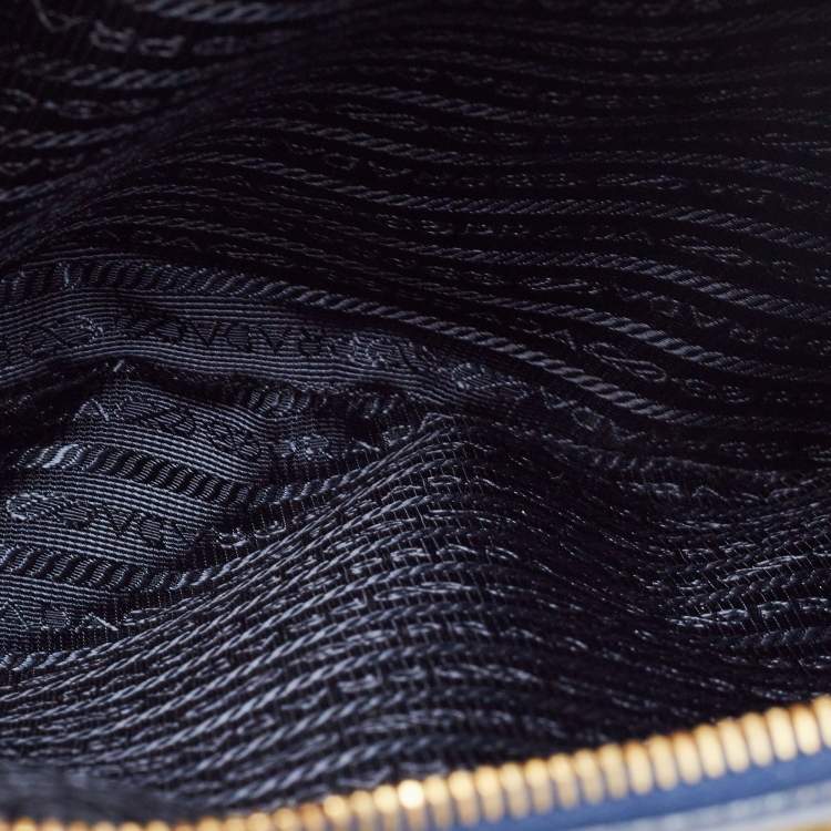 Pre Owned Prada Blue Saffiano Lux Leather Large Galleria Double Zip Tote