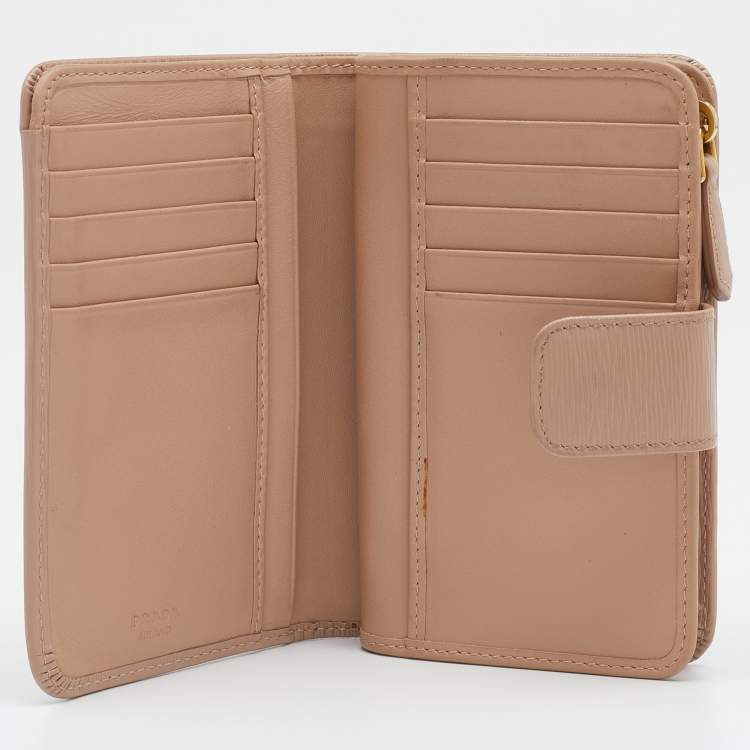 Prada Beige Vitello Move Leather French Compact Wallet Prada | TLC