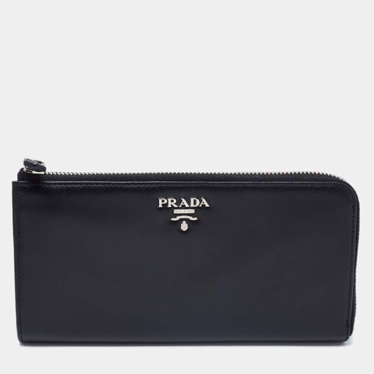 Prada Black Calf Leather Zip Around Wallet Prada | The Luxury Closet