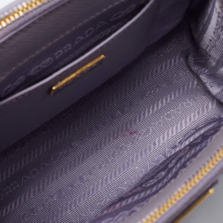 Pre Owned Prada Purple Saffiano Lux Leather Mini Galleria Double Zip Tote