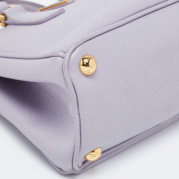 Pre Owned Prada Purple Saffiano Lux Leather Mini Galleria Double Zip Tote