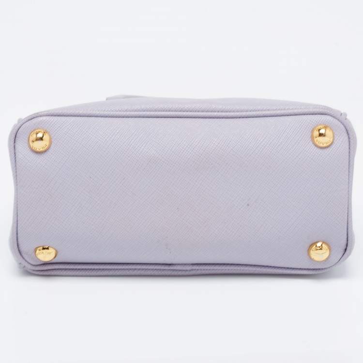 Pre Owned Prada Purple Saffiano Lux Leather Mini Galleria Double Zip Tote