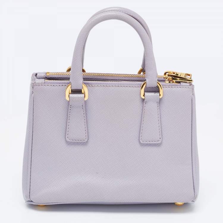 Pre Owned Prada Purple Saffiano Lux Leather Mini Galleria Double Zip Tote