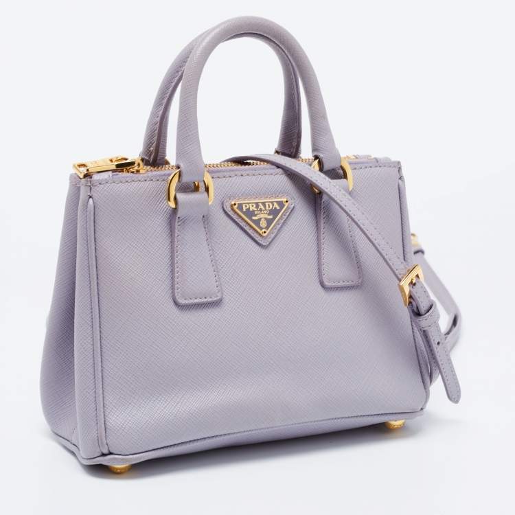 Pre Owned Prada Purple Saffiano Lux Leather Mini Galleria Double Zip Tote