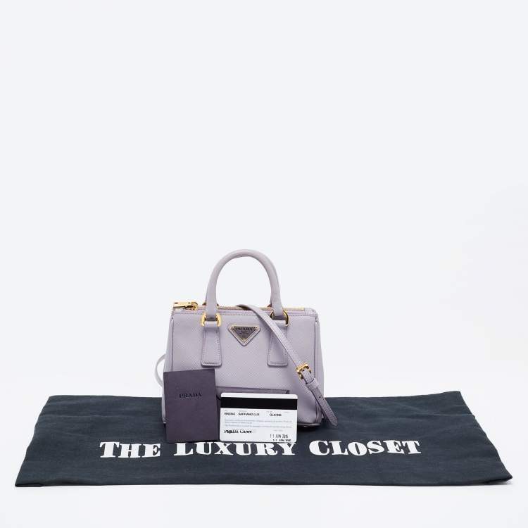 Pre Owned Prada Purple Saffiano Lux Leather Mini Galleria Double Zip Tote