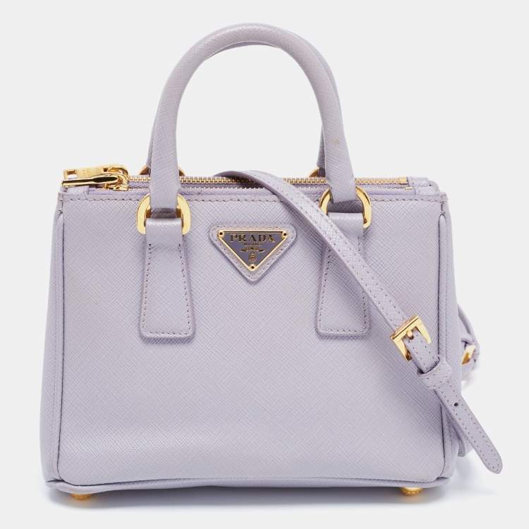 Pre Owned Prada Purple Saffiano Lux Leather Mini Galleria Double Zip Tote
