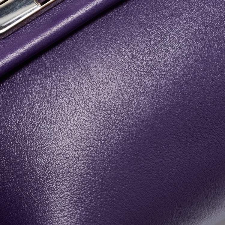 Pre Owned Prada Purple City Leather Turnlock Top Handle Bag