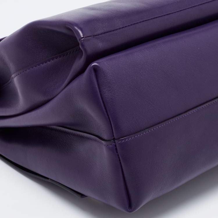 Pre Owned Prada Purple City Leather Turnlock Top Handle Bag