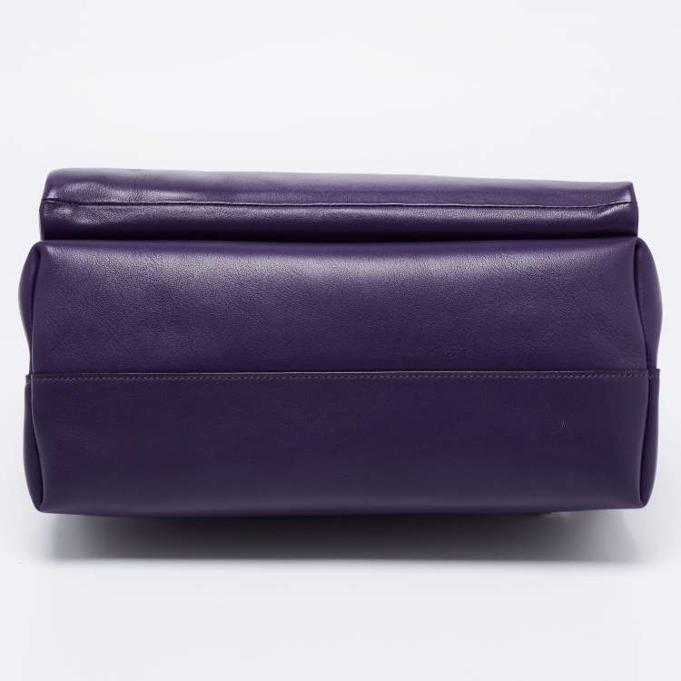 Pre Owned Prada Purple City Leather Turnlock Top Handle Bag