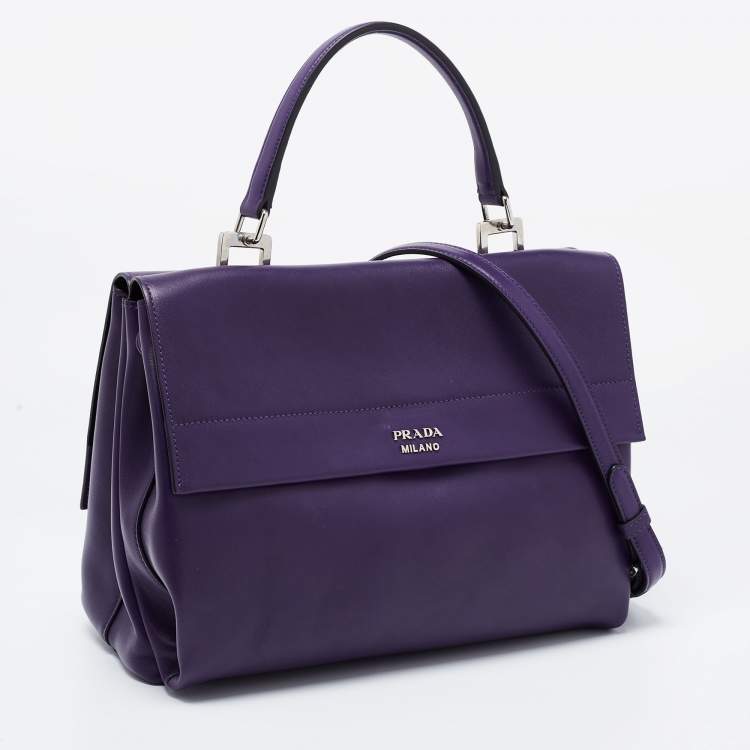 Pre Owned Prada Purple City Leather Turnlock Top Handle Bag
