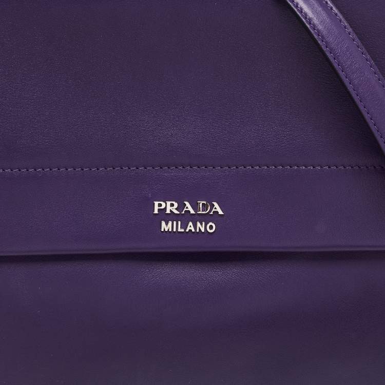 Pre Owned Prada Purple City Leather Turnlock Top Handle Bag
