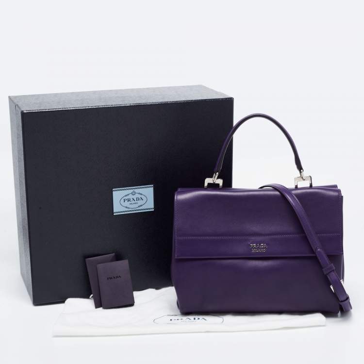Pre Owned Prada Purple City Leather Turnlock Top Handle Bag
