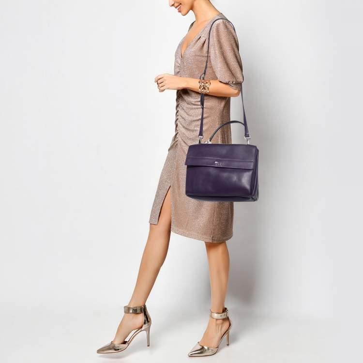 Pre Owned Prada Purple City Leather Turnlock Top Handle Bag