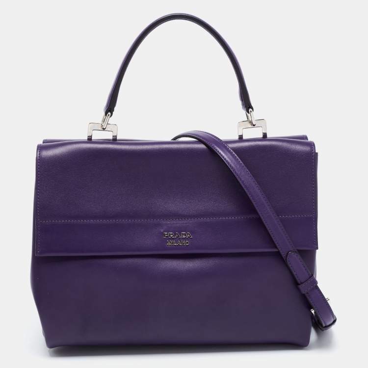 Pre Owned Prada Purple City Leather Turnlock Top Handle Bag