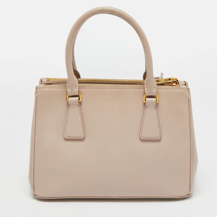 Pre Owned Prada Beige Saffiano Lux Leather Small Galleria Double Zip Tote 