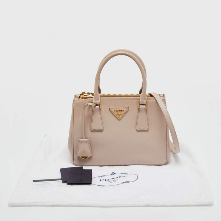 Pre Owned Prada Beige Saffiano Lux Leather Small Galleria Double Zip Tote 
