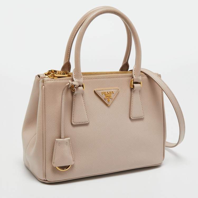 Pre Owned Prada Beige Saffiano Lux Leather Small Galleria Double Zip Tote 
