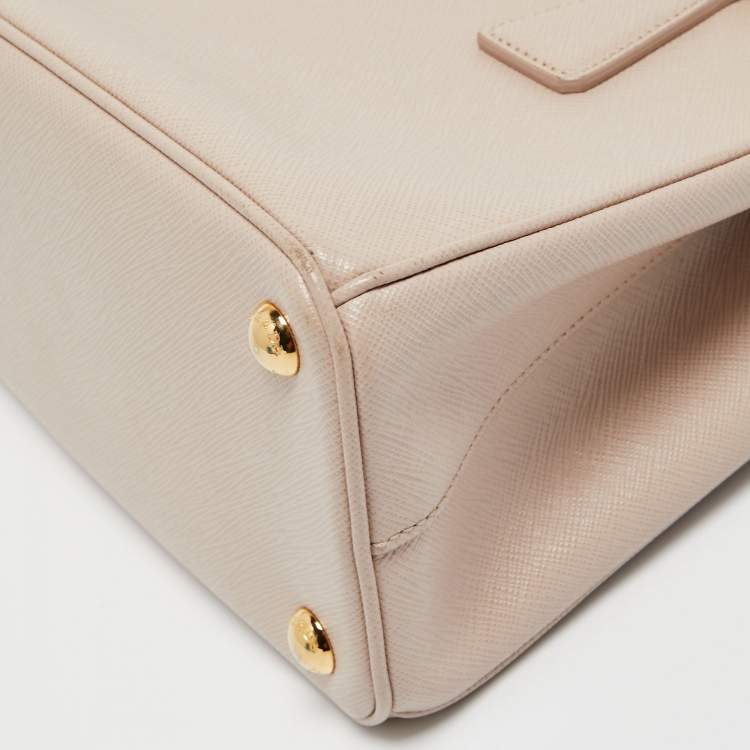 Pre Owned Prada Beige Saffiano Lux Leather Small Galleria Double Zip Tote 
