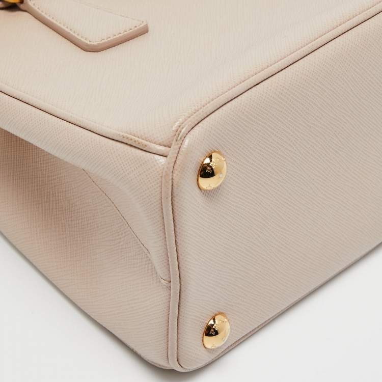 Pre Owned Prada Beige Saffiano Lux Leather Small Galleria Double Zip Tote 