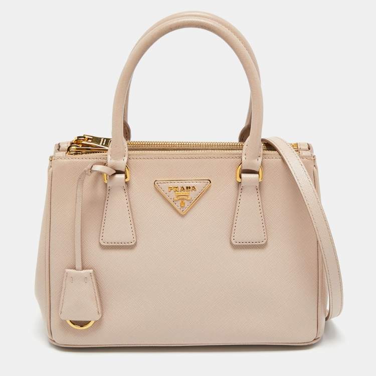 Pre Owned Prada Beige Saffiano Lux Leather Small Galleria Double Zip Tote 