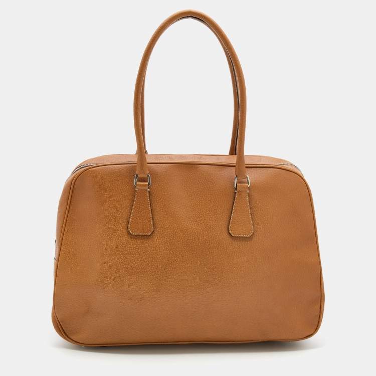 Pre Owned Prada Light Brown Leather Boston Bag