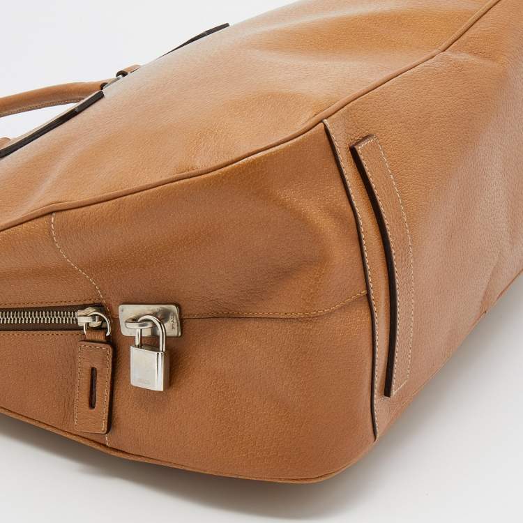 Pre Owned Prada Light Brown Leather Boston Bag