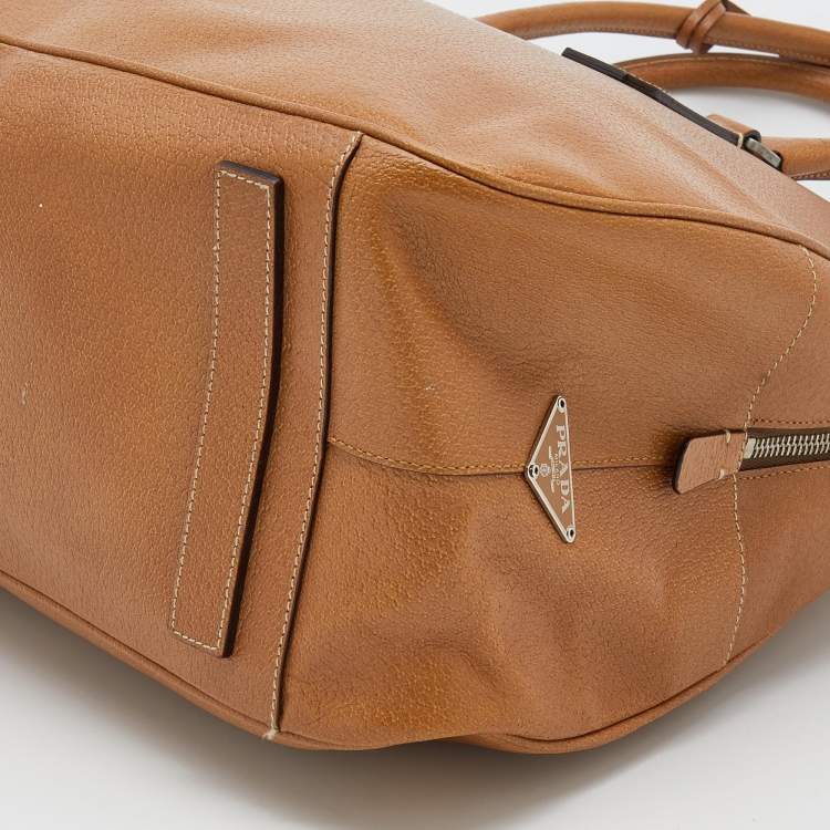 Pre Owned Prada Light Brown Leather Boston Bag