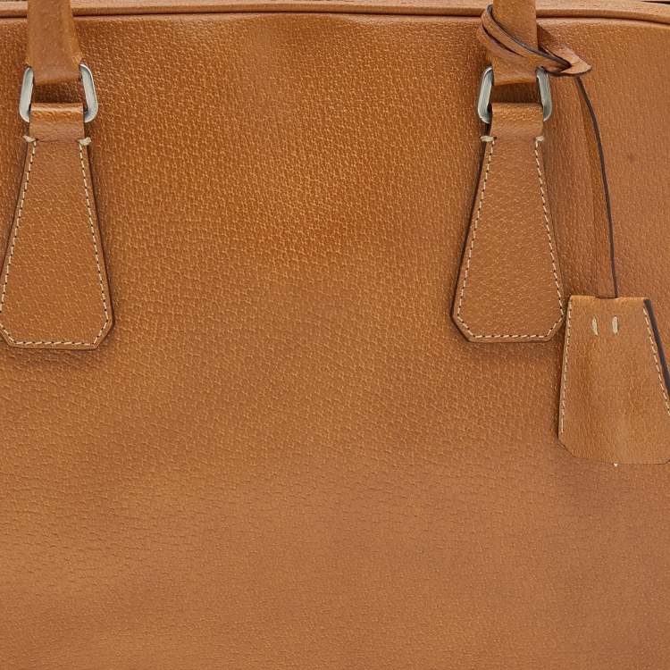 Pre Owned Prada Light Brown Leather Boston Bag