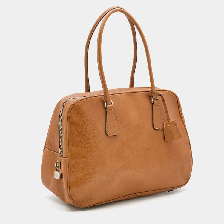 Pre Owned Prada Light Brown Leather Boston Bag
