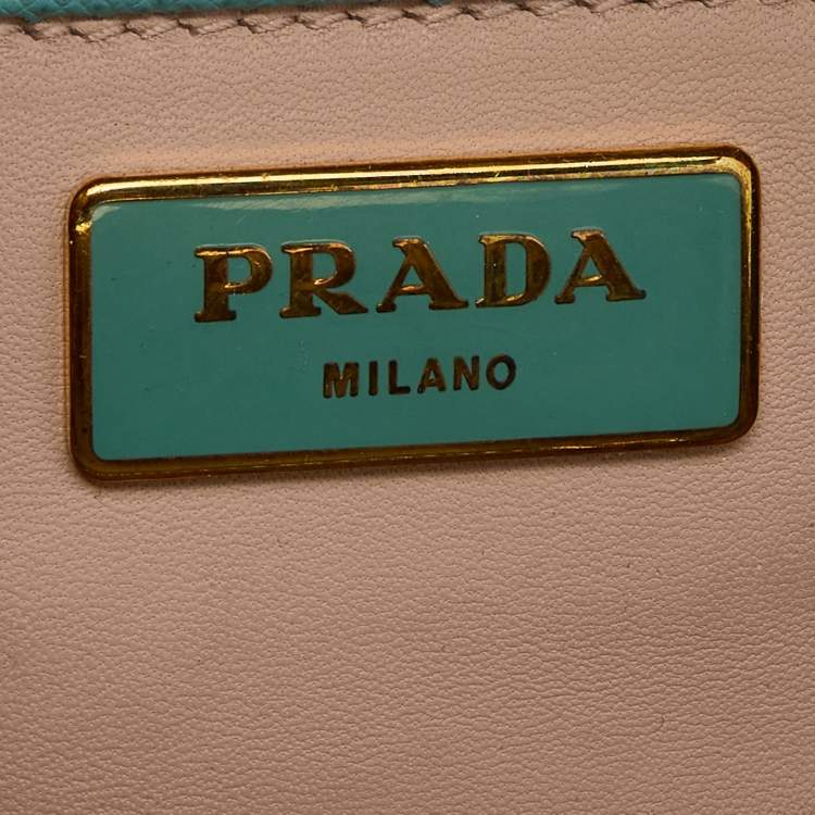 Pre Owned Prada Turquoise Blue Saffiano Leather Pyramid Frame Satchel