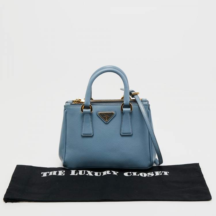Pre Owned Prada Blue Saffiano Lux Leather Mini Galleria Tote