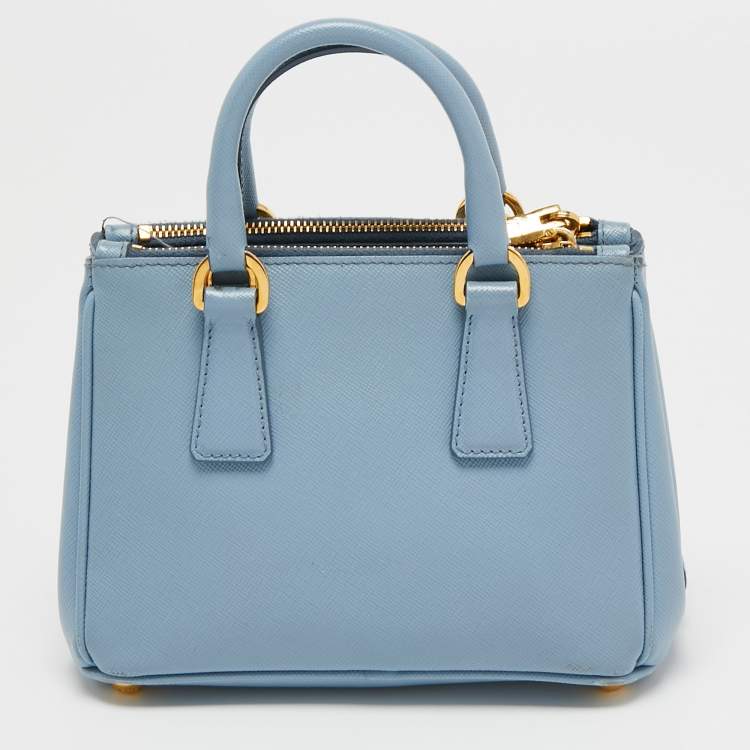 Pre Owned Prada Blue Saffiano Lux Leather Mini Galleria Tote