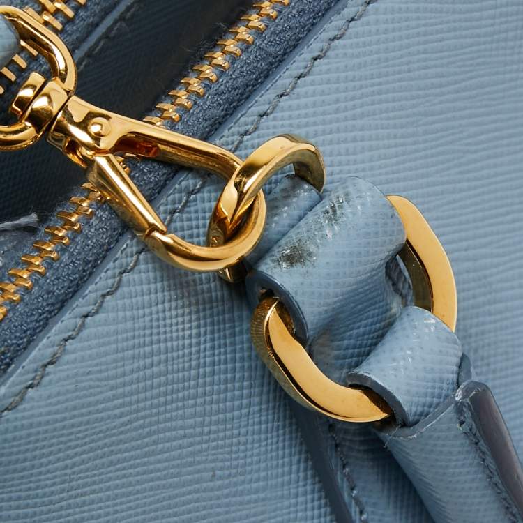 Pre Owned Prada Blue Saffiano Lux Leather Mini Galleria Tote