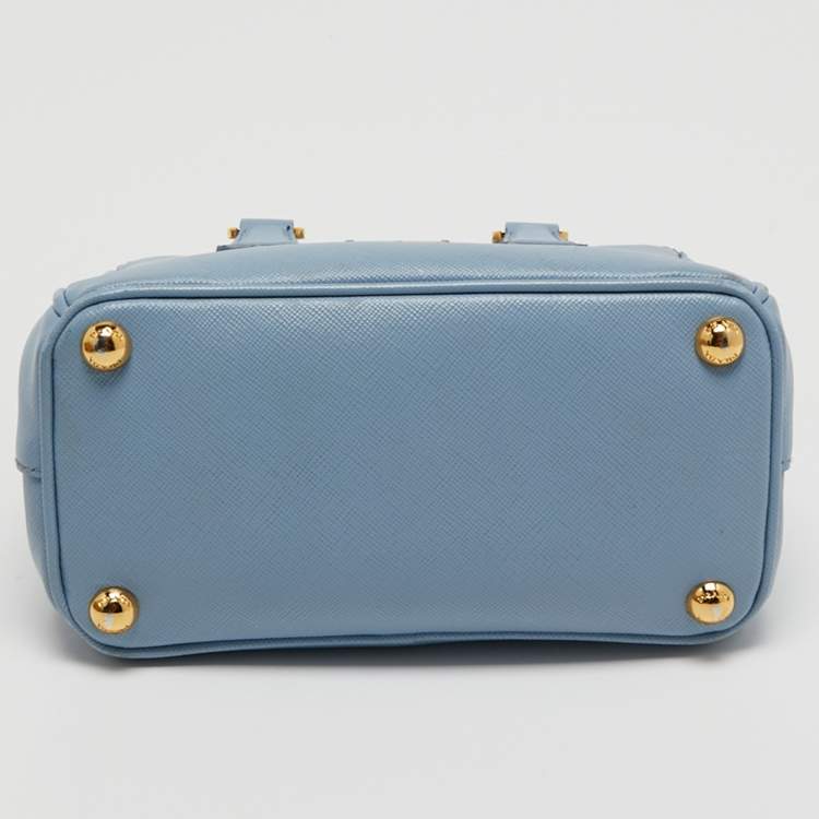 Pre Owned Prada Blue Saffiano Lux Leather Mini Galleria Tote