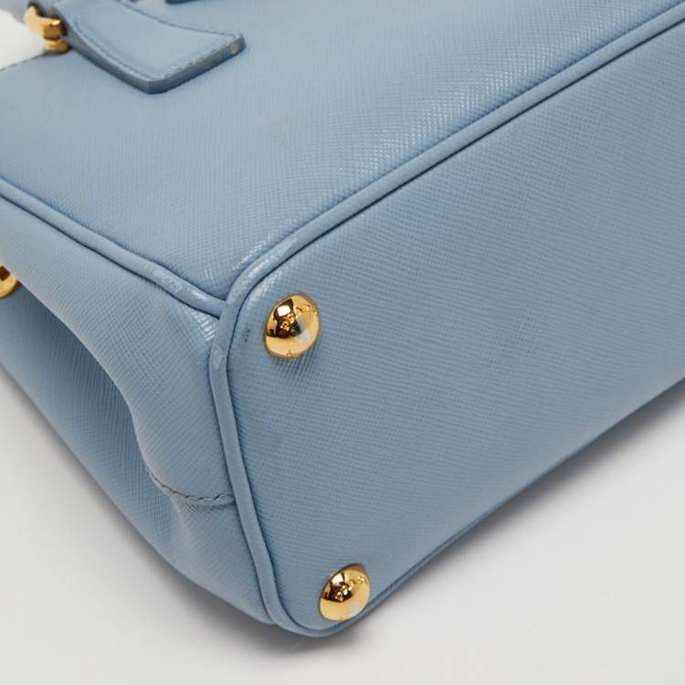 Pre Owned Prada Blue Saffiano Lux Leather Mini Galleria Tote