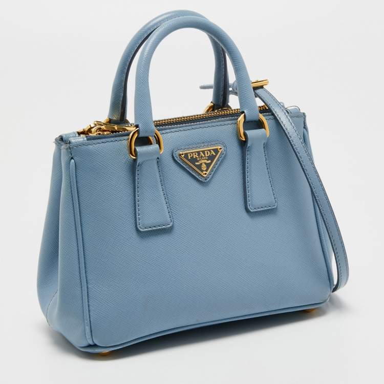 Pre Owned Prada Blue Saffiano Lux Leather Mini Galleria Tote