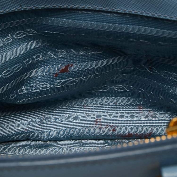 Pre Owned Prada Blue Saffiano Lux Leather Mini Galleria Tote