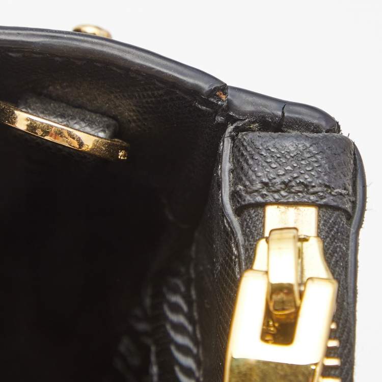 Pre Owned Prada Black Saffiano Lux Leather Large Galleria Double Zip Tote