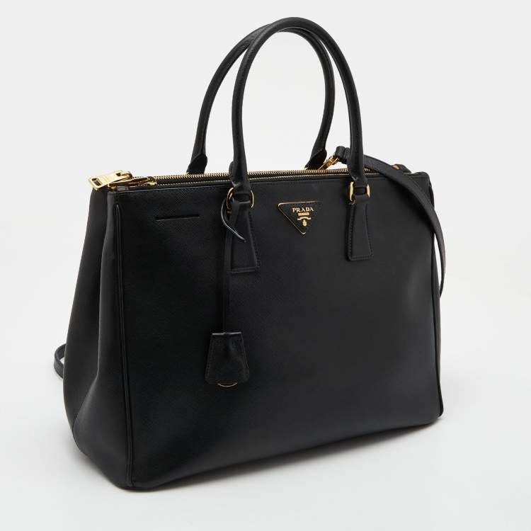 Pre Owned Prada Black Saffiano Lux Leather Large Galleria Double Zip Tote