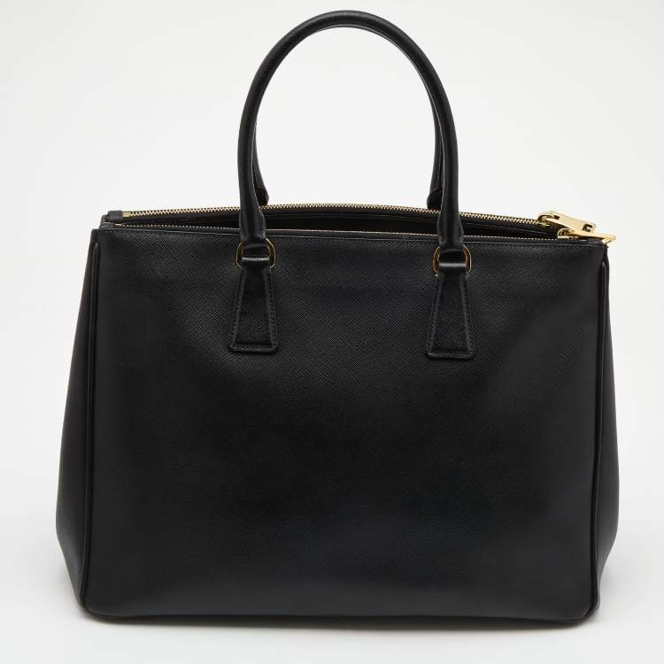 Pre Owned Prada Black Saffiano Lux Leather Large Galleria Double Zip Tote