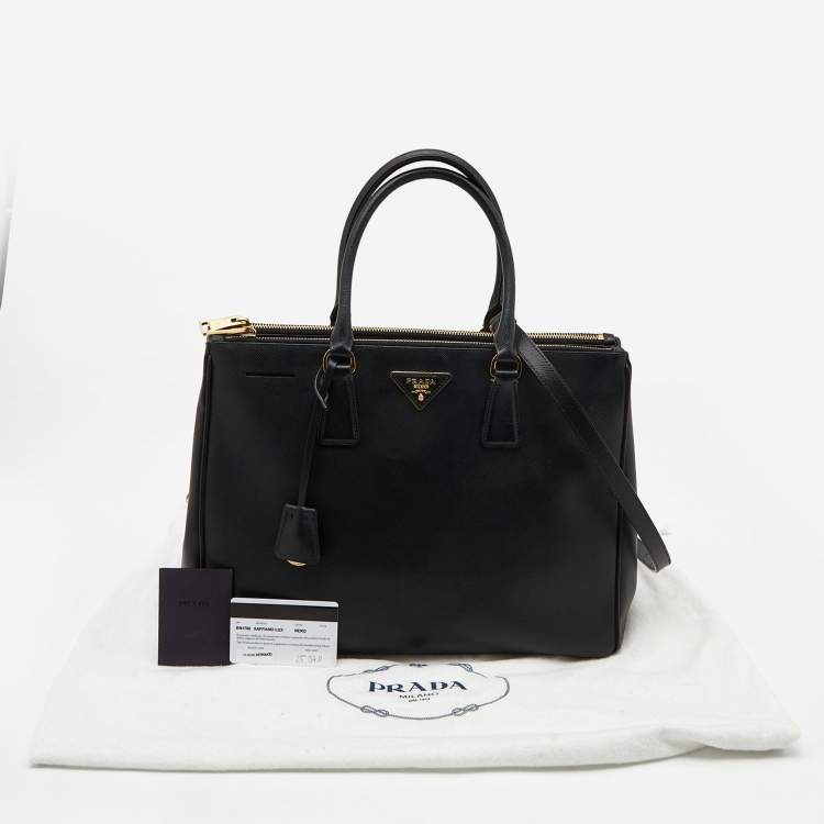 Pre Owned Prada Black Saffiano Lux Leather Large Galleria Double Zip Tote