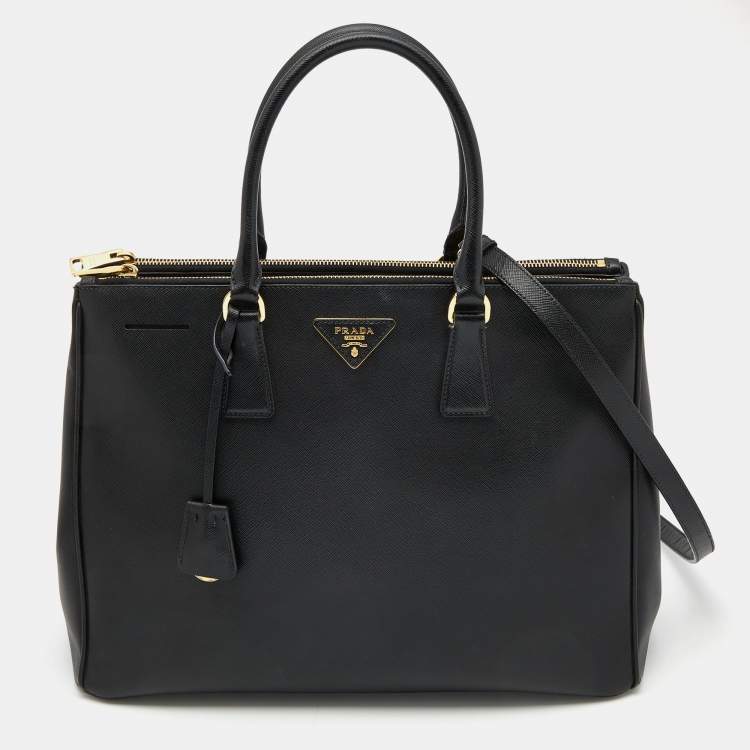 Pre Owned Prada Black Saffiano Lux Leather Large Galleria Double Zip Tote