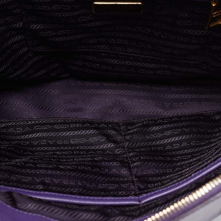 Pre Owned Prada Purple Saffiano Lux Leather Medium Galleria Double Zip Tote