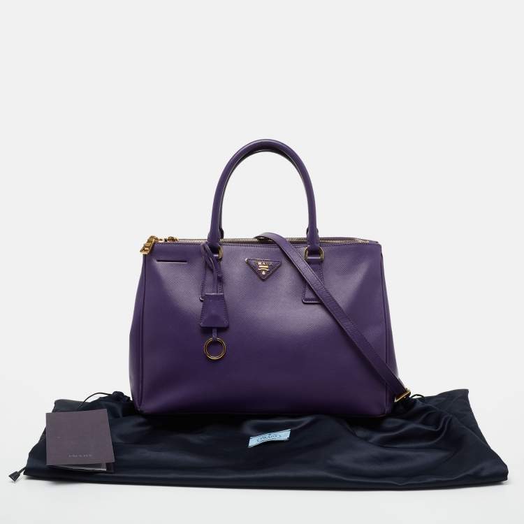 Pre Owned Prada Purple Saffiano Lux Leather Medium Galleria Double Zip Tote
