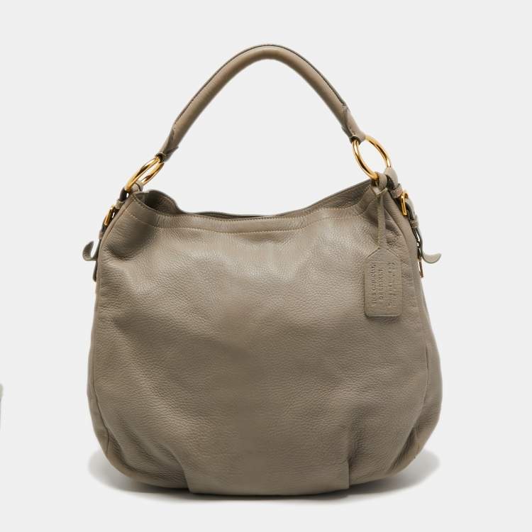 Pre Owned Prada Grey Vitello Daino Leather Large Side Pocket Zip Hobo
